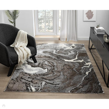 Eleanor Marble ELN03 Modern Abstract Swirl Distressed Soft-Touch High-Density Carved 3D Embossed Hi-Lo Textured Polyblend Ivory/Slate Grey/Charcoal Grey/Warm Taupe Brown/Ash Grey Rug-Desire Rugs-Rug Love - The Most Loved Rug Store